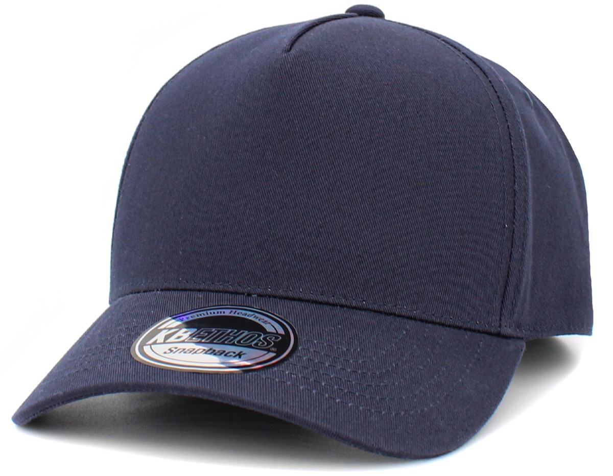 Navy Blue Baseball 5 Panel Cap Front Side View